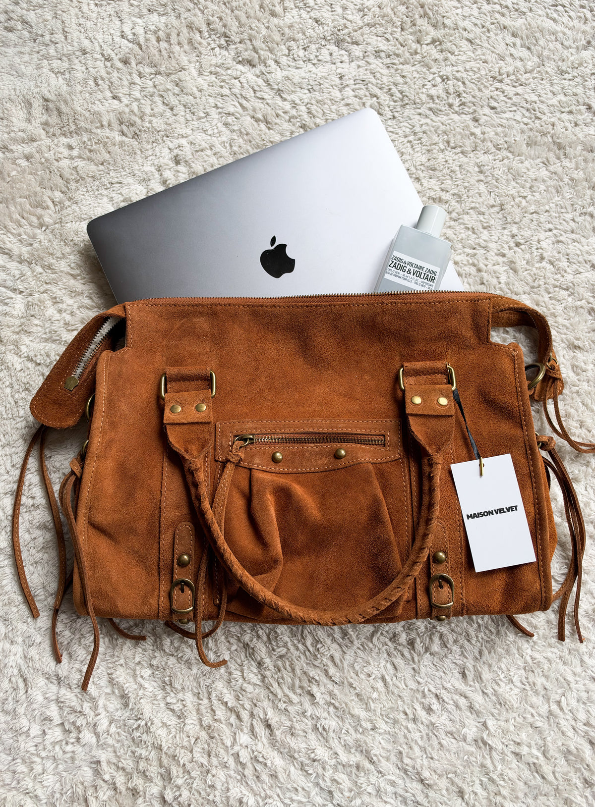 Sac City L - Camel en daim