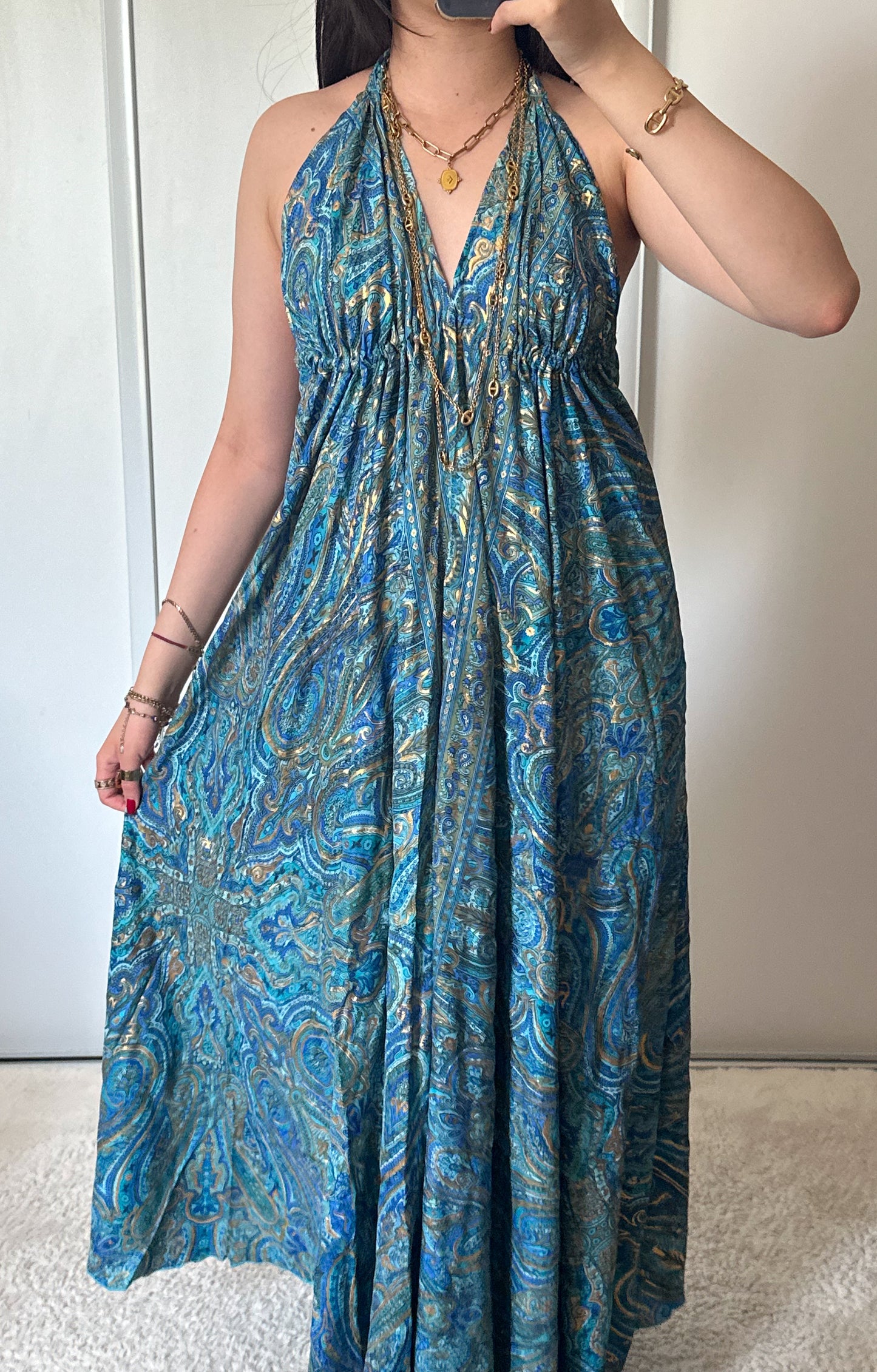Robe bohème - bleu/ doree