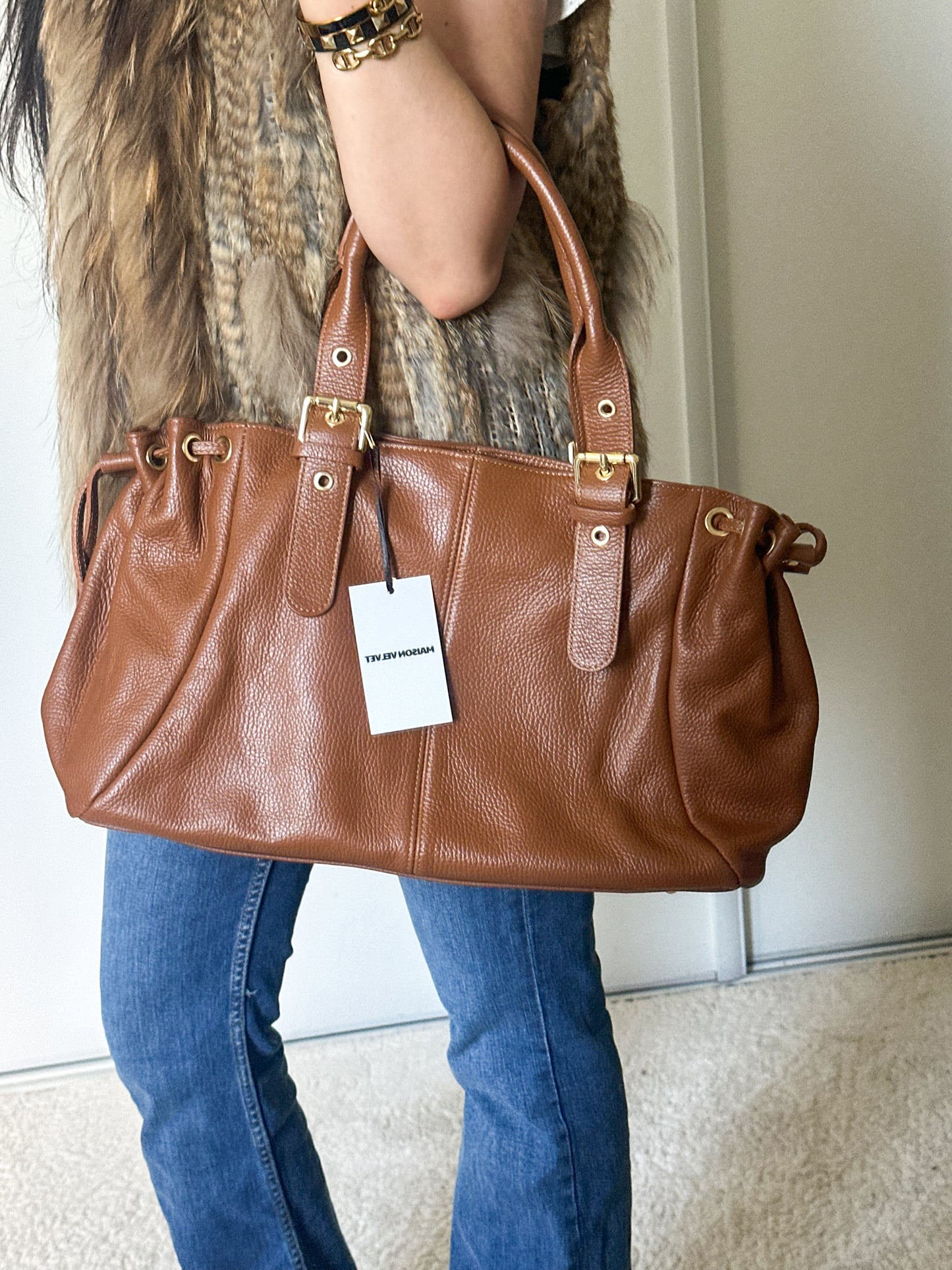 Sac Stockholm L - Camel cuir grainé