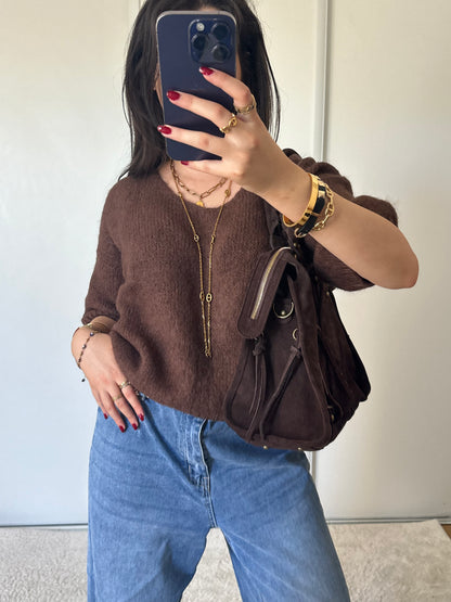 Sac City L - Marron chocolat en daim