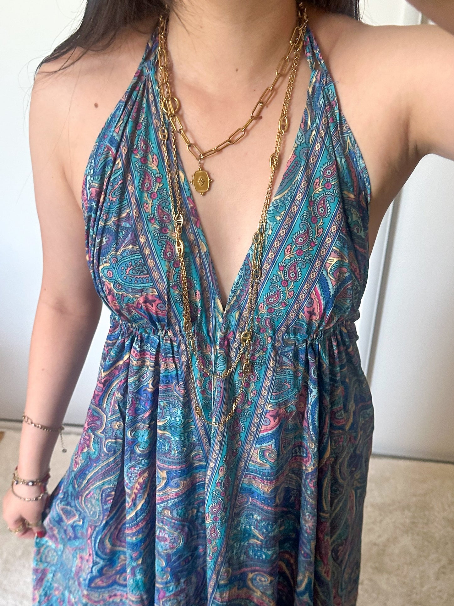 Robe bohème - bleu foncée/ rose