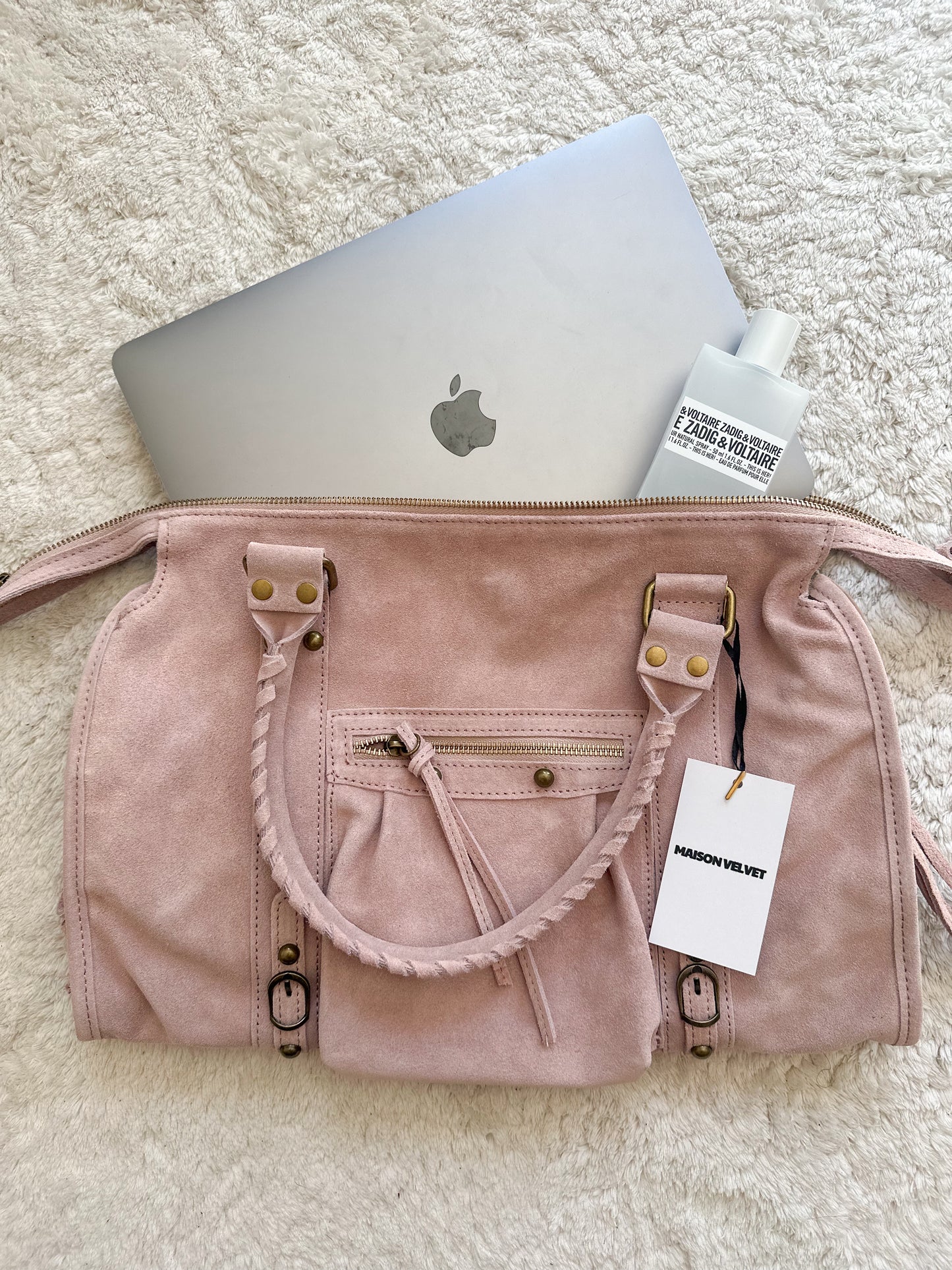 Sac City L - Rose cuir daim