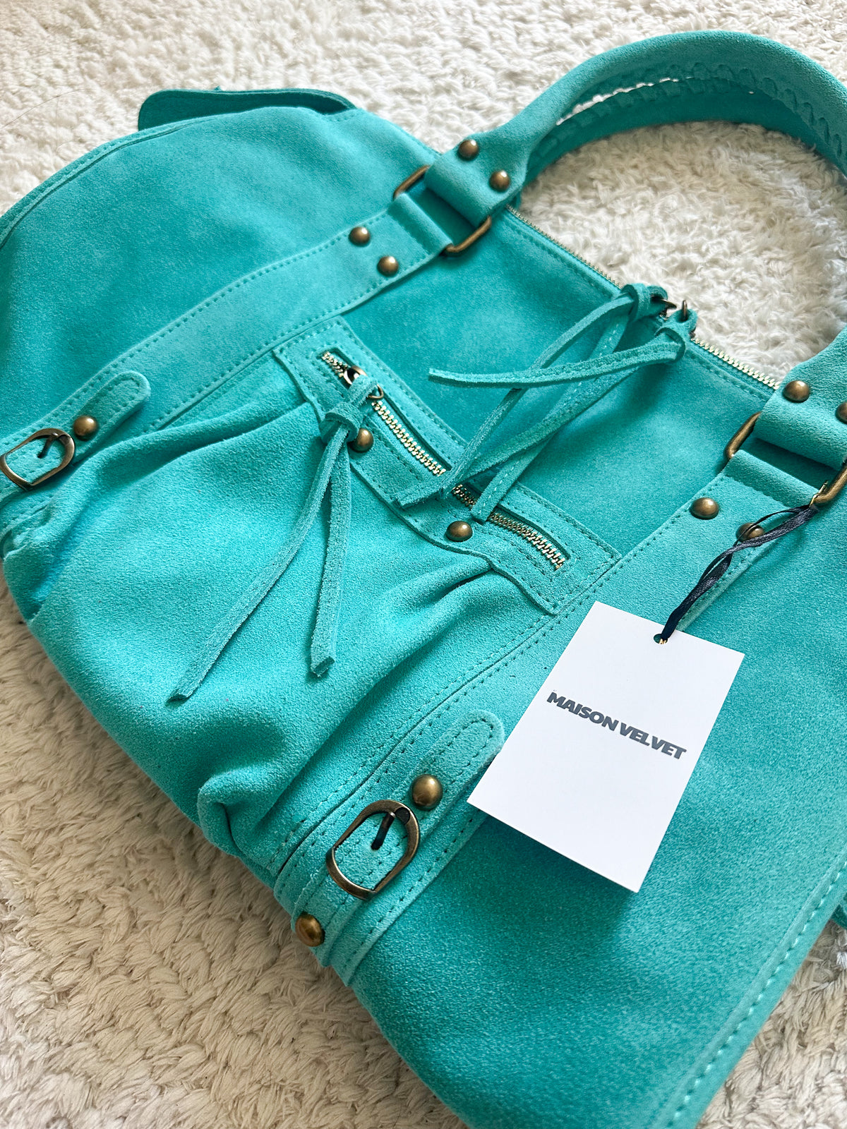 Sac city L - Turquoise en daim