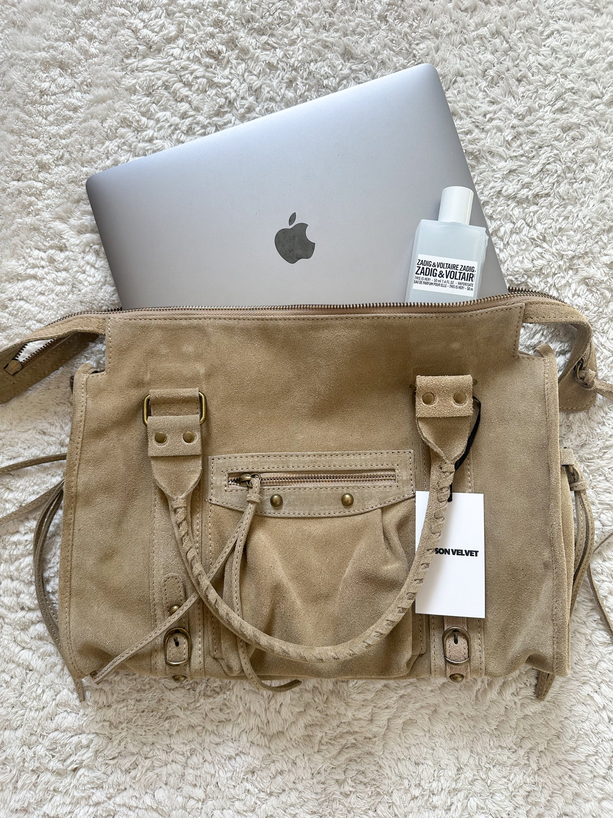 L-sized Sac City bag - light taupe suede