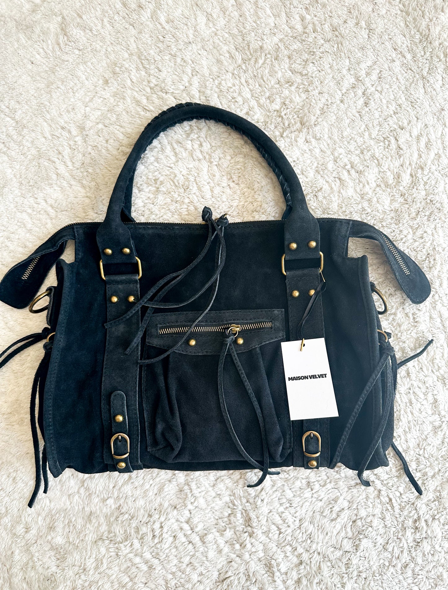 Sac city L - Noir cuir daim