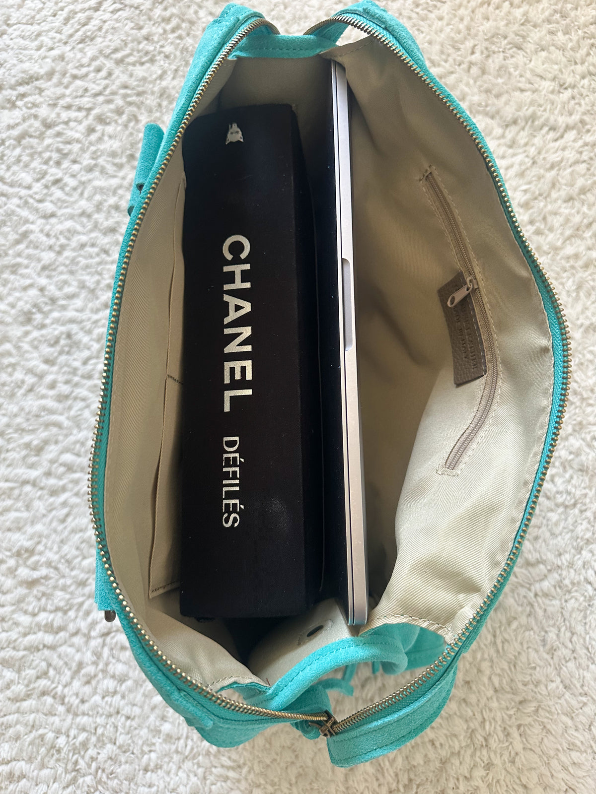 Sac city L - Turquoise en daim