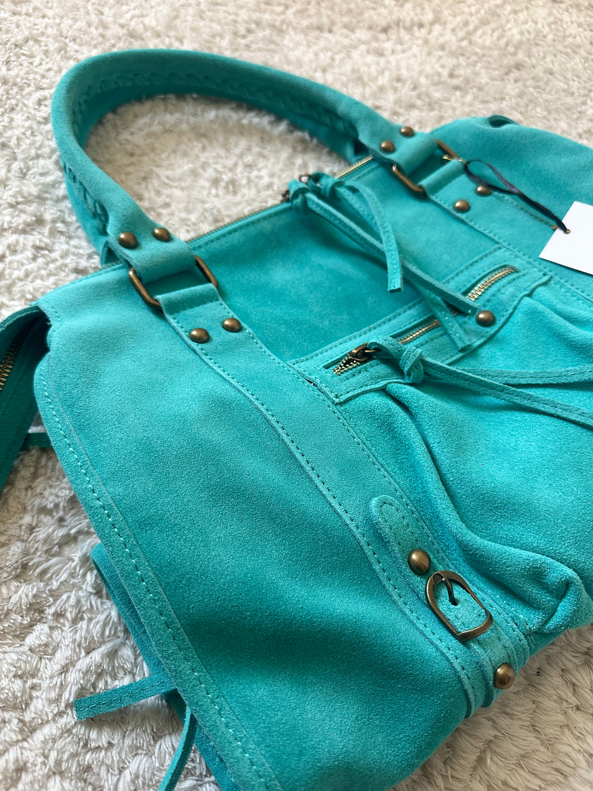 Sac city L - Turquoise en daim