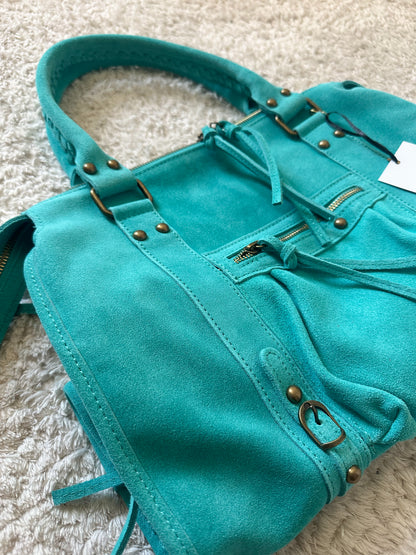 Sac city L - Turquoise en daim