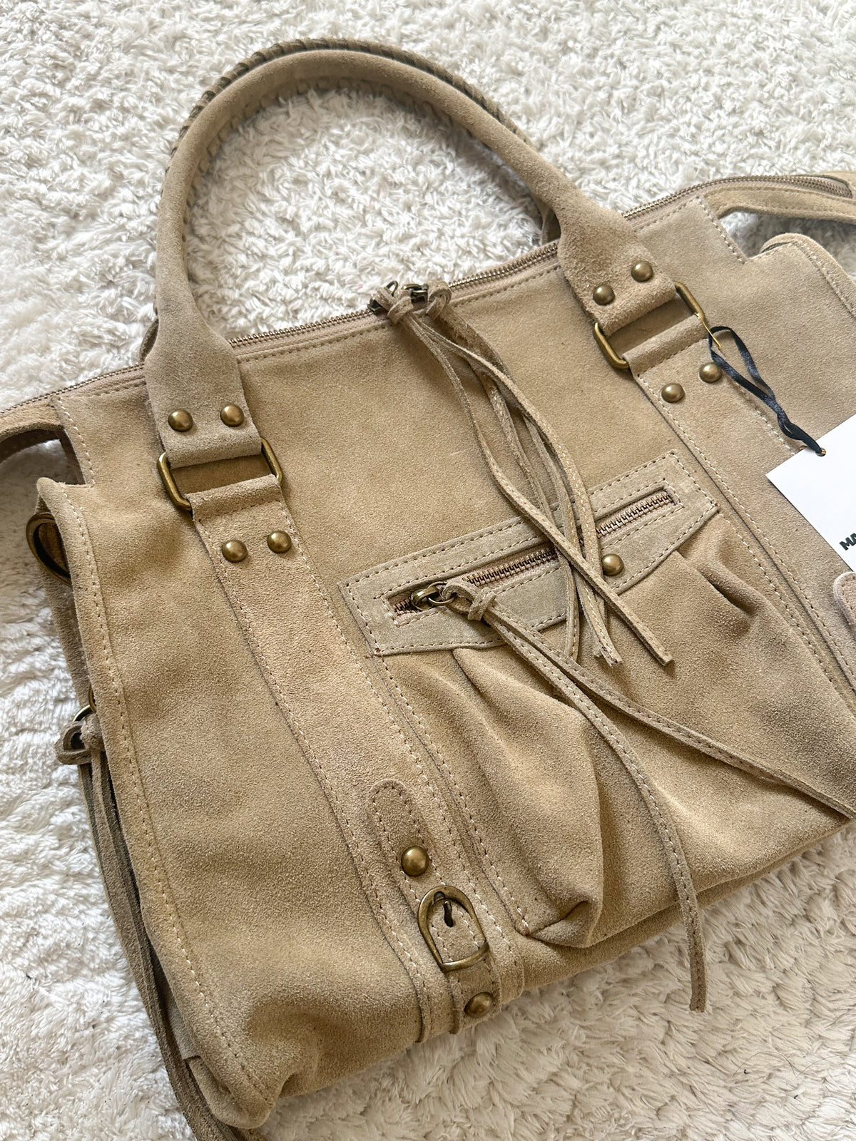 L-sized Sac City bag - light taupe suede