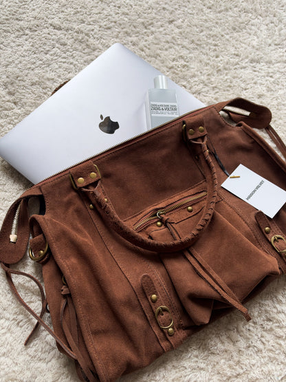 Sac city L - marron en daim