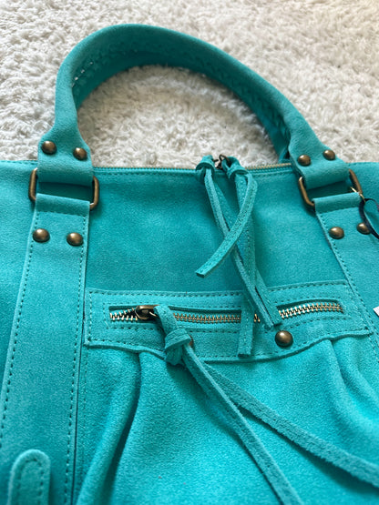 Sac city L - Turquoise en daim