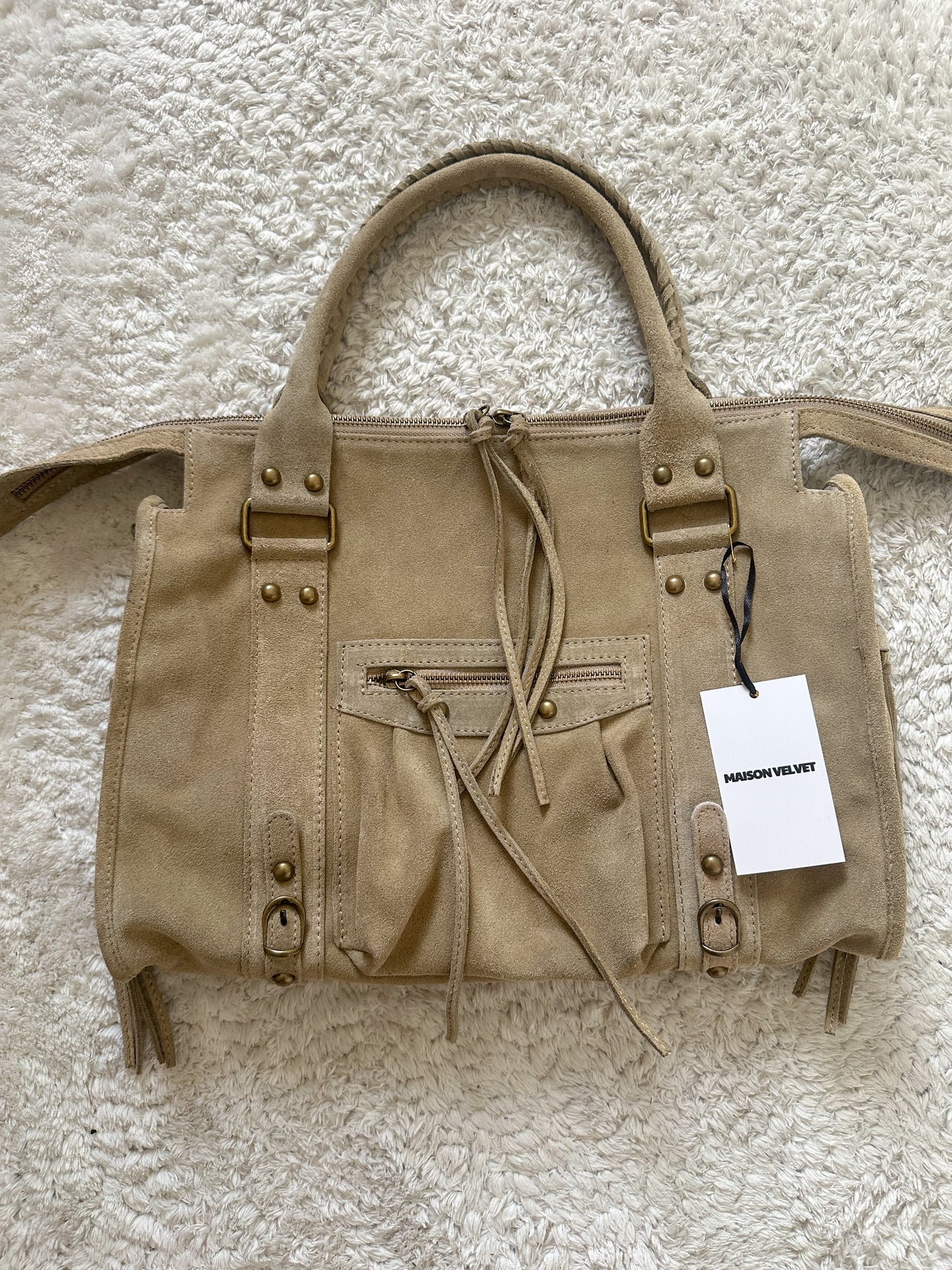 L-sized Sac City bag - light taupe suede