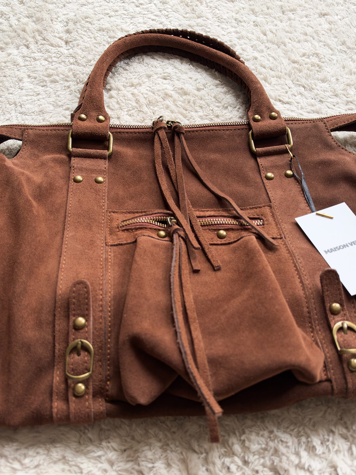 Sac city L - marron en daim