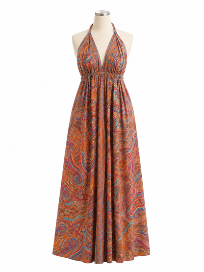 Robe bohème - Orange/ bleu