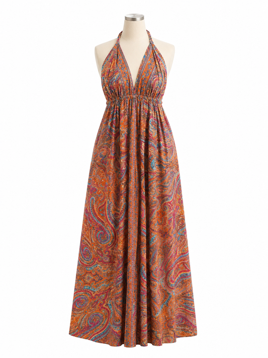 Robe bohème - Orange/ bleu
