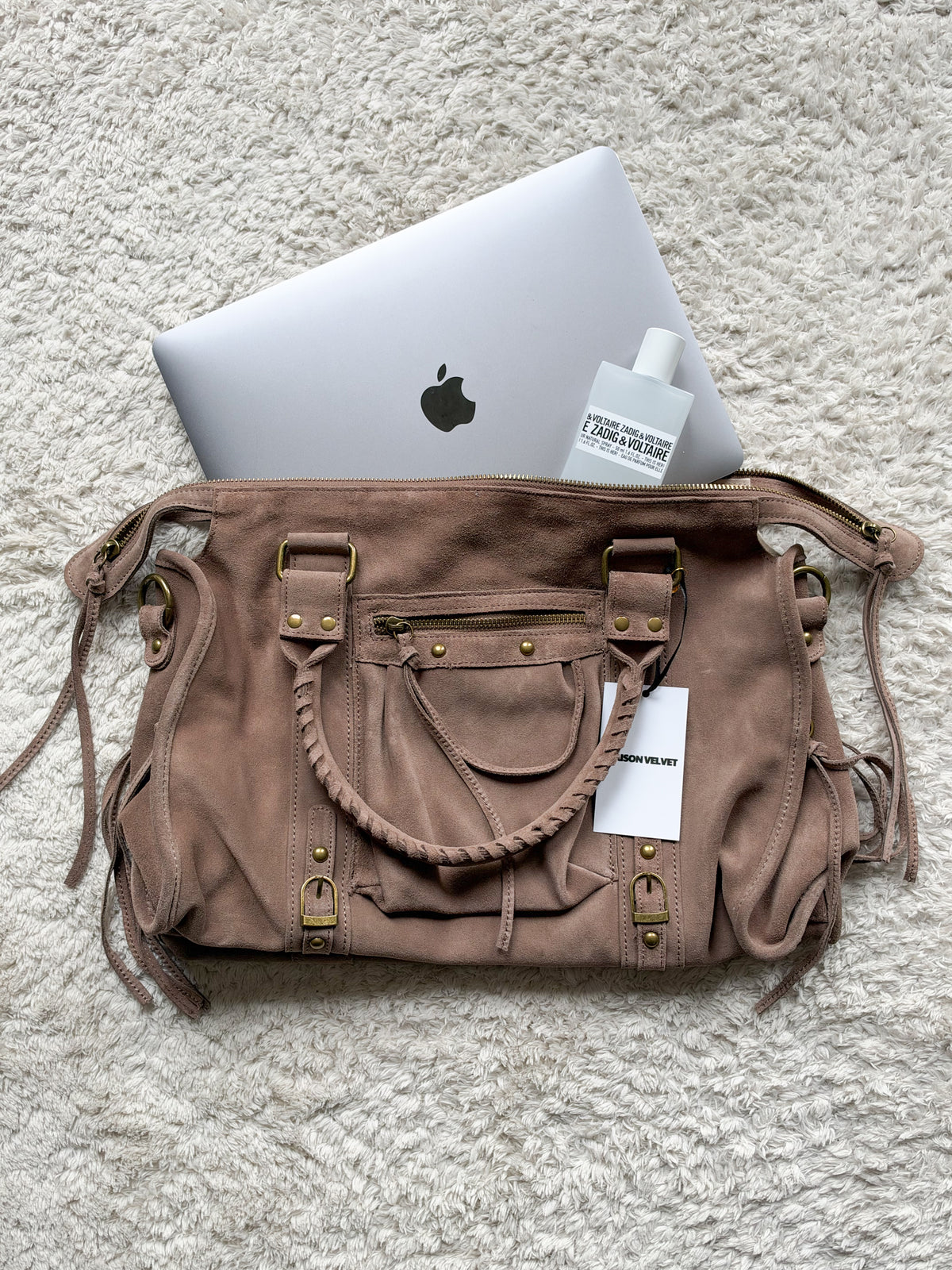 Sac City L - Marron taupe en daim