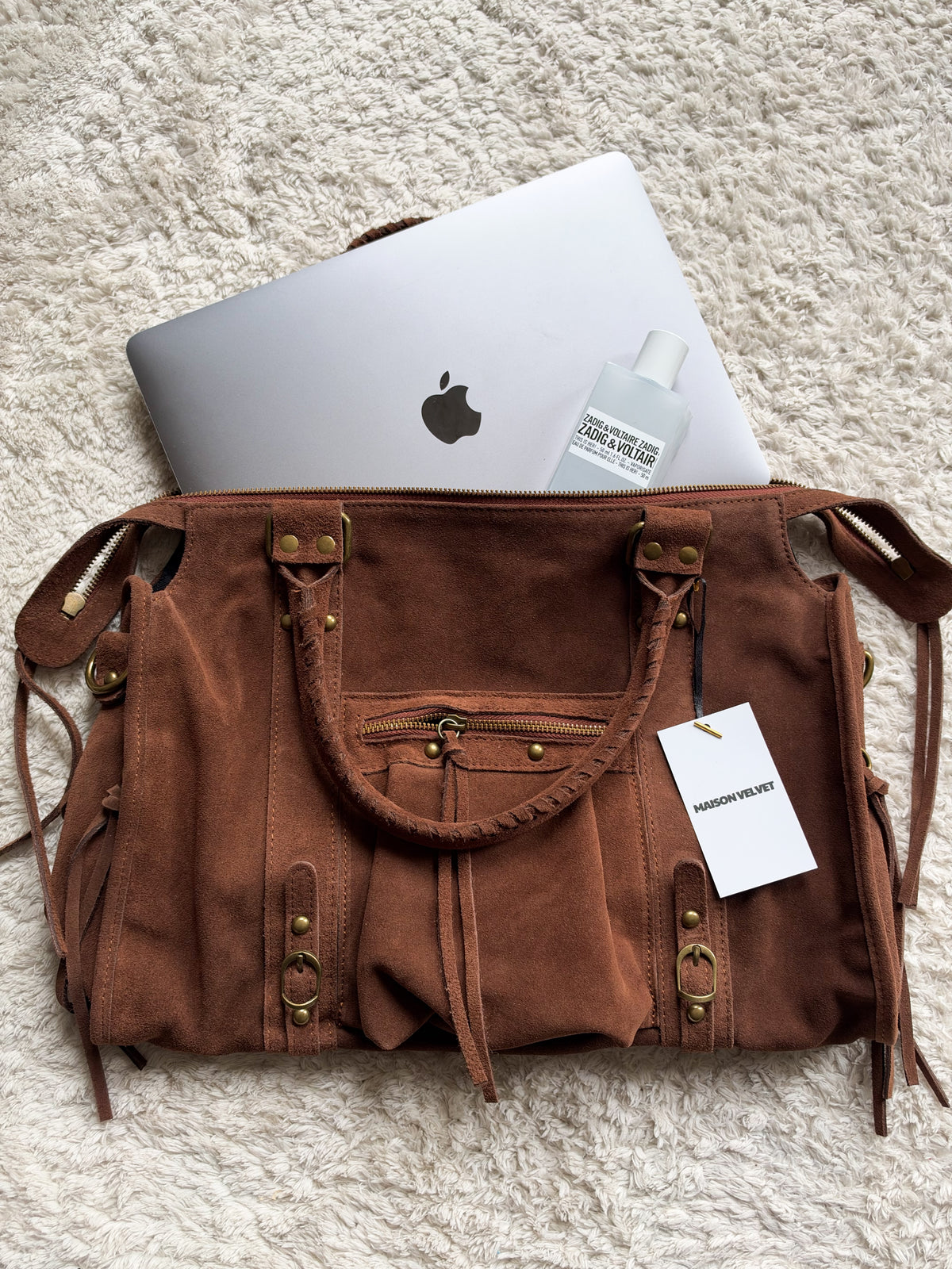 Sac city L - marron en daim
