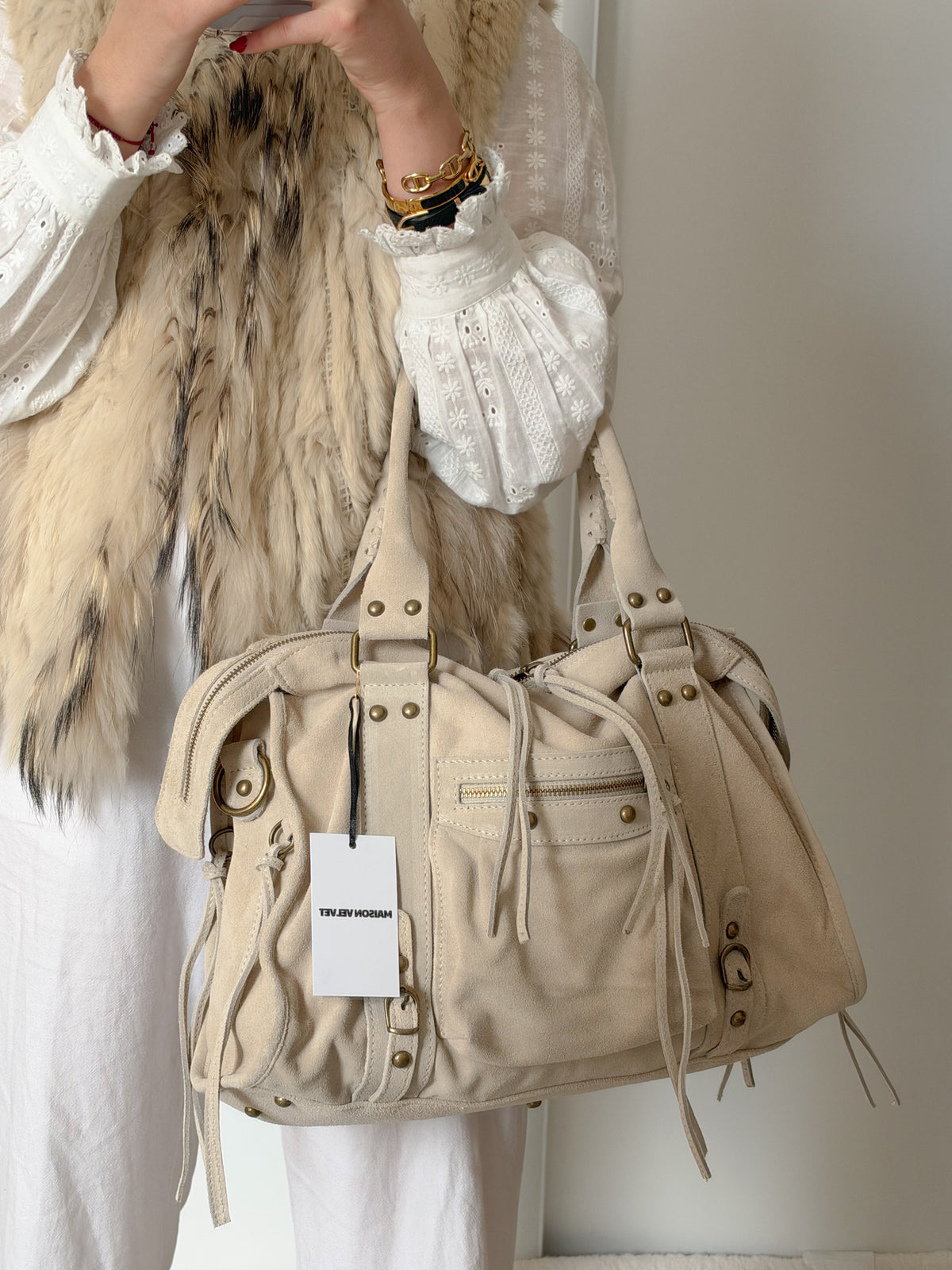 Sac City L - Light taupe suede