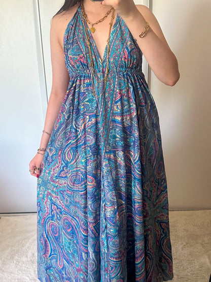 Robe bohème - bleu foncée/ rose
