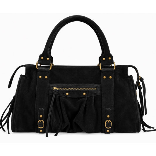 Tas L - Zwart suède leer